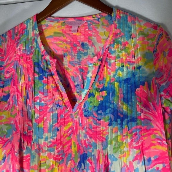 Lilly Pulitzer Women's Daylen Tunic Small Multi Palm Beach Coral Blouse Floral - Picture 6 of 12